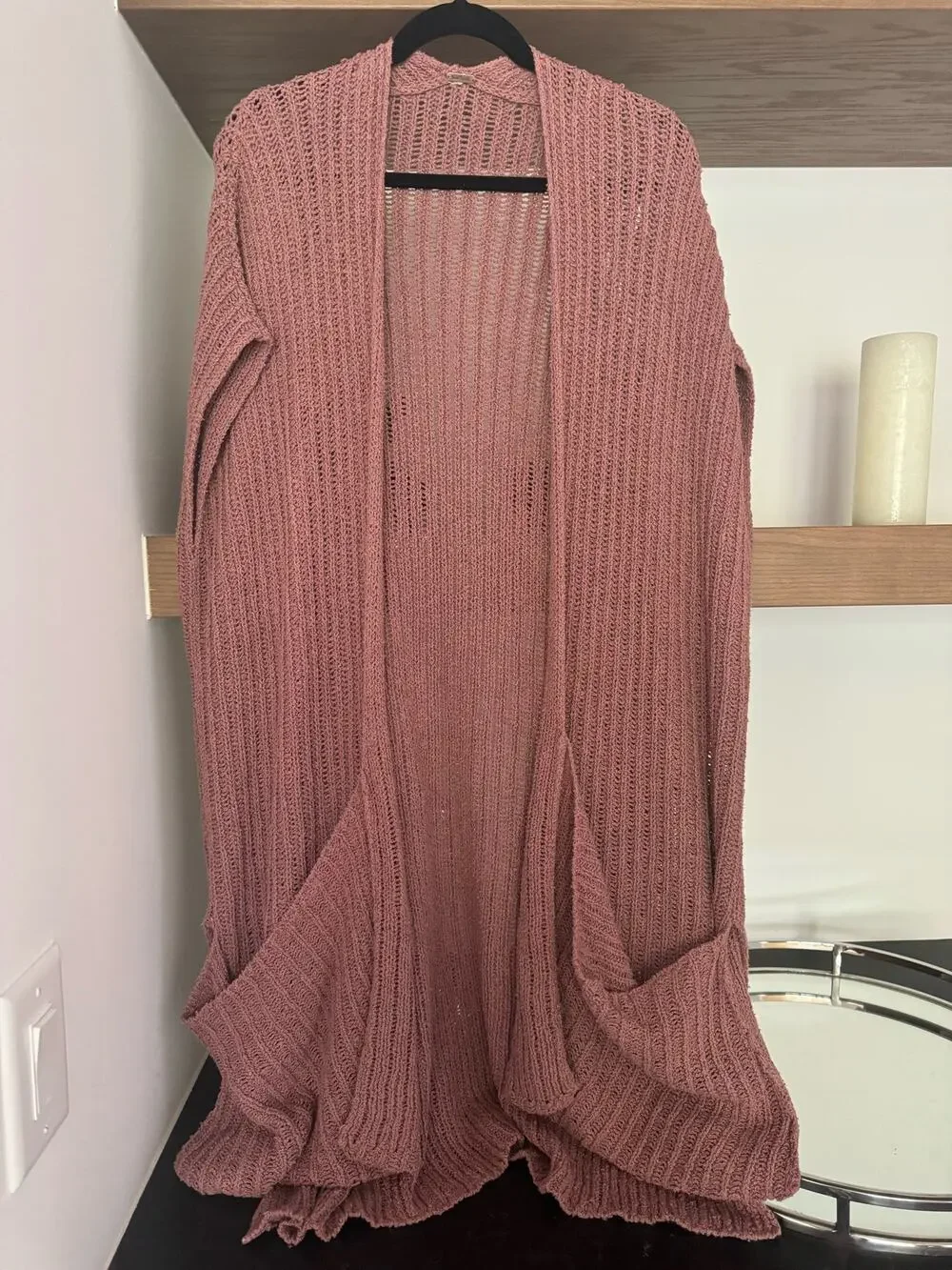 Free People Long Cardigan in a Soft Mauve